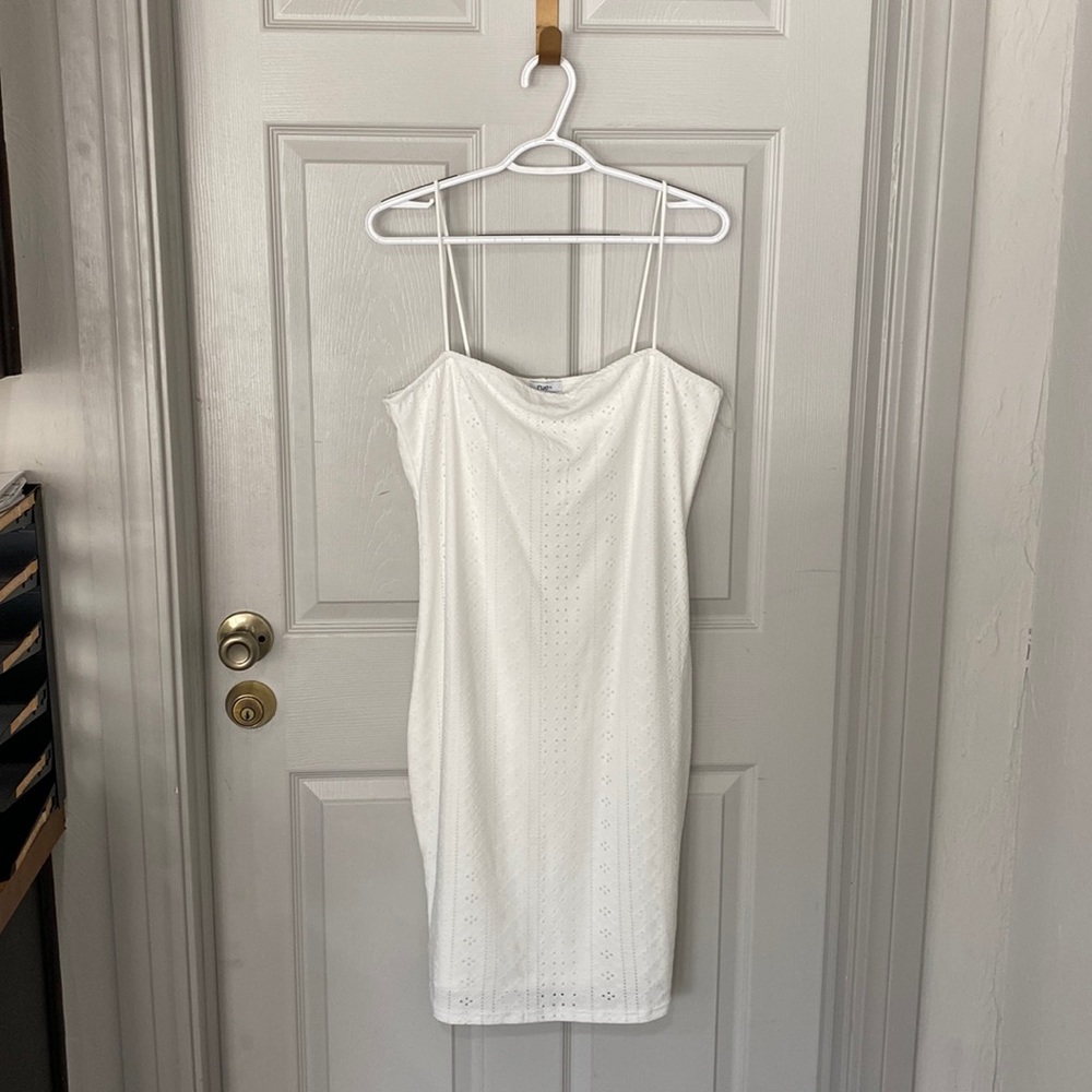 White strappy mini eyelet dress